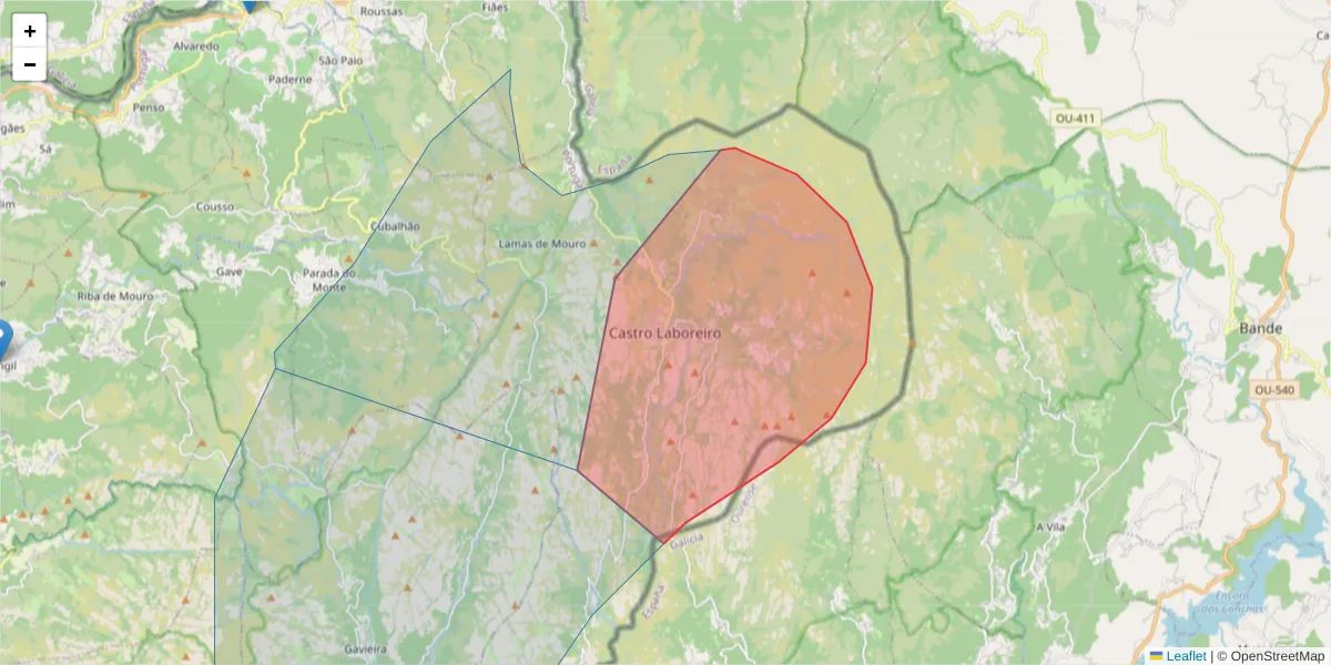 Mapa detalhado do código postal 4960-035 com limites, códigos postais vizinhos e agências dos correios