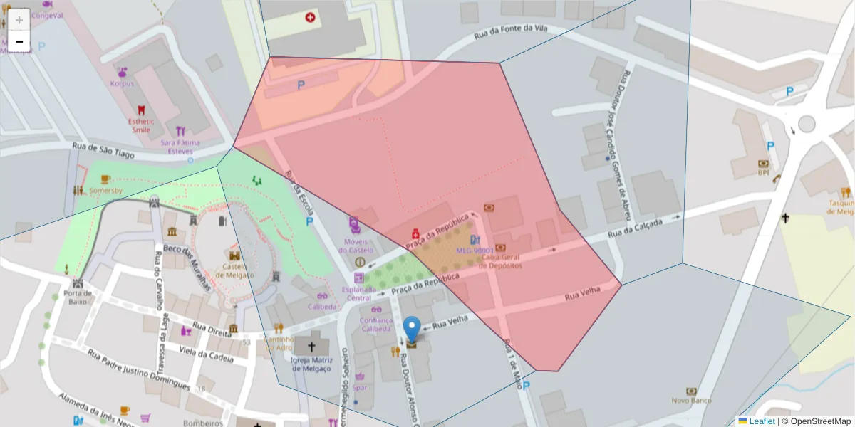 Mapa detalhado do código postal 4960-567 com limites, códigos postais vizinhos e agências dos correios