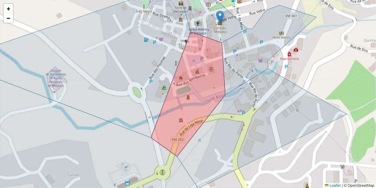 Mapa detalhado do código postal 4960-581 com limites, códigos postais vizinhos e agências dos correios
