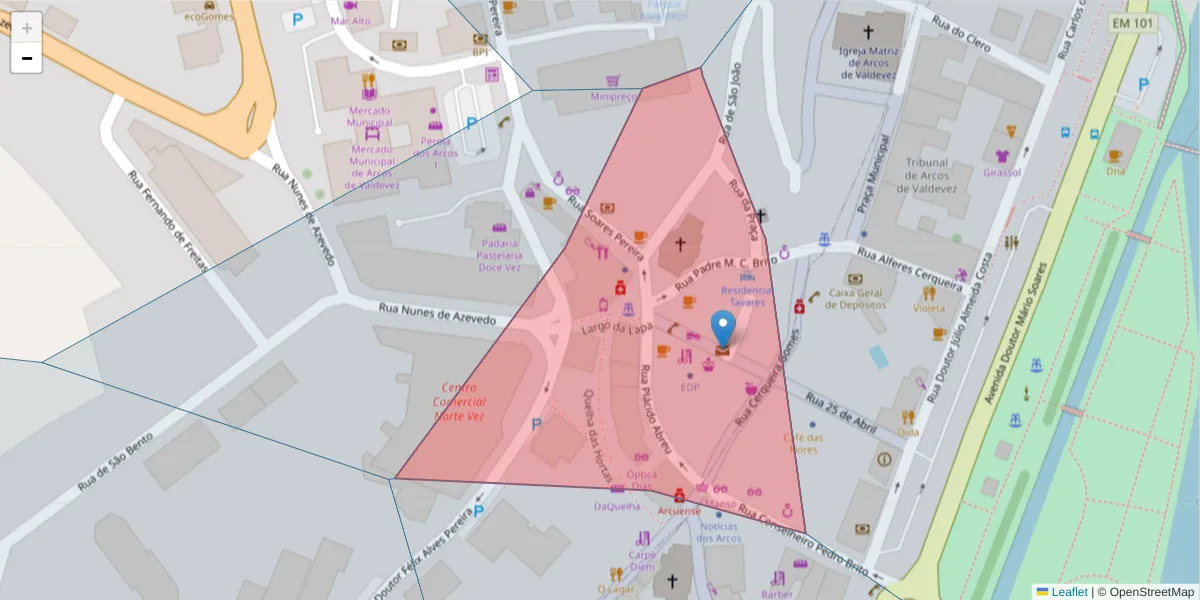 Mapa detalhado do código postal 4970-434 com limites, códigos postais vizinhos e agências dos correios