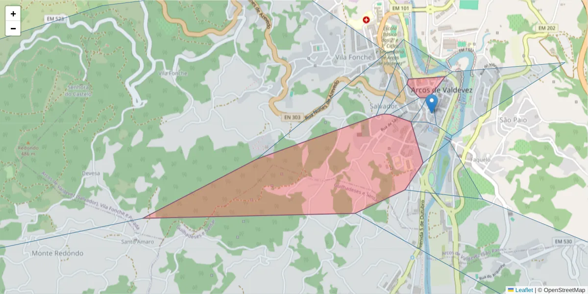 Mapa detalhado do código postal 4970-456 com limites, códigos postais vizinhos e agências dos correios