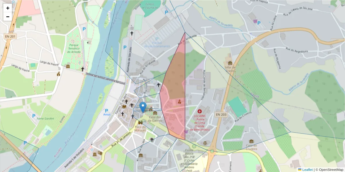 Mapa detalhado do código postal 4990-037 com limites, códigos postais vizinhos e agências dos correios