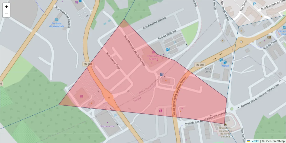 Mapa detalhado do código postal 4990-096 com limites, códigos postais vizinhos e agências dos correios