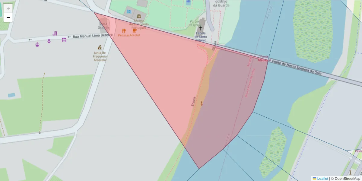 Mapa detalhado do código postal 4990-240 com limites, códigos postais vizinhos e agências dos correios