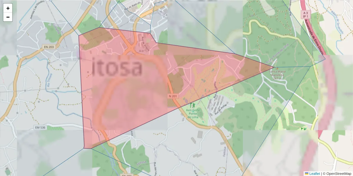 Mapa detalhado do código postal 4990-351 com limites, códigos postais vizinhos e agências dos correios