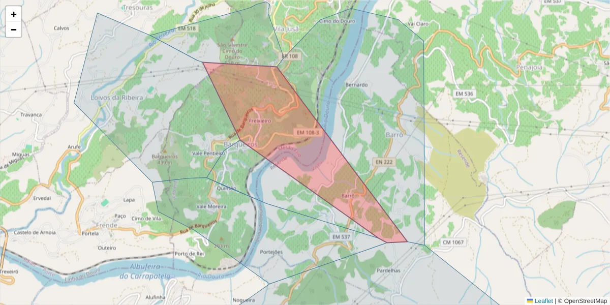 Mapa detalhado do código postal 5040-105 com limites, códigos postais vizinhos e agências dos correios