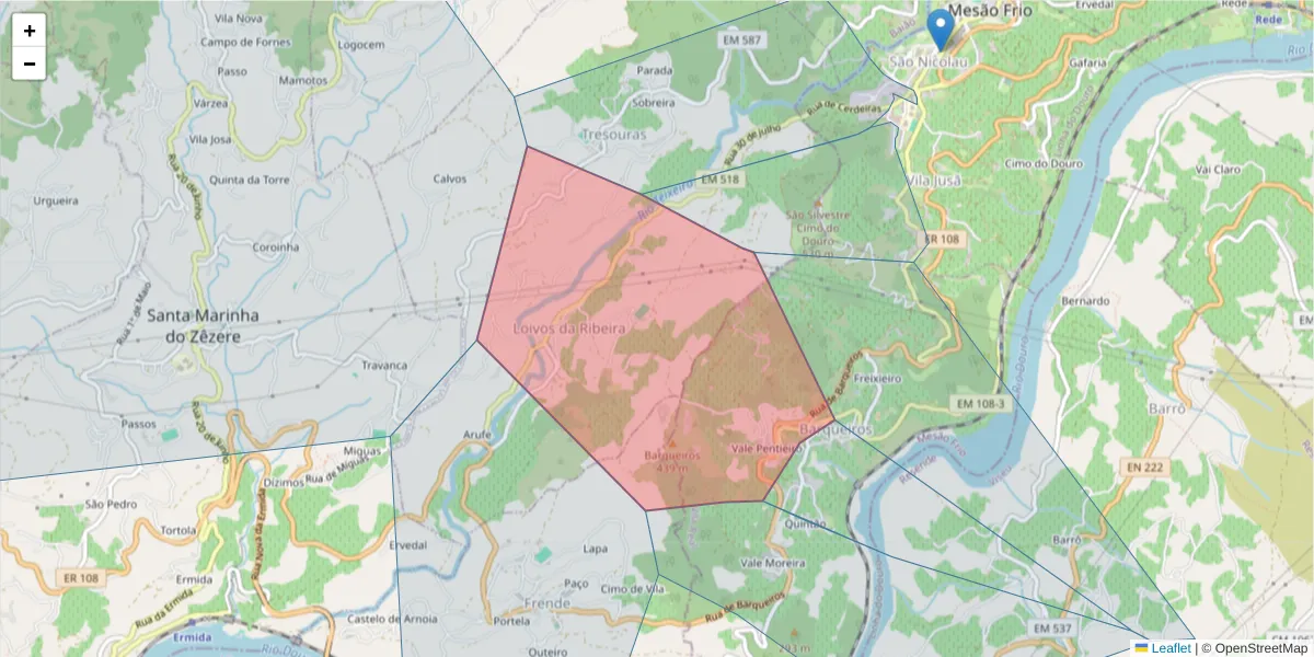 Mapa detalhado do código postal 5040-126 com limites, códigos postais vizinhos e agências dos correios