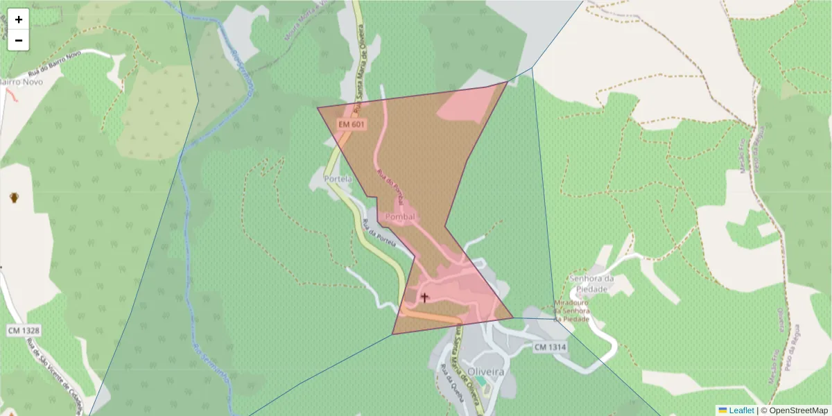Mapa detalhado do código postal 5040-213 com limites, códigos postais vizinhos e agências dos correios