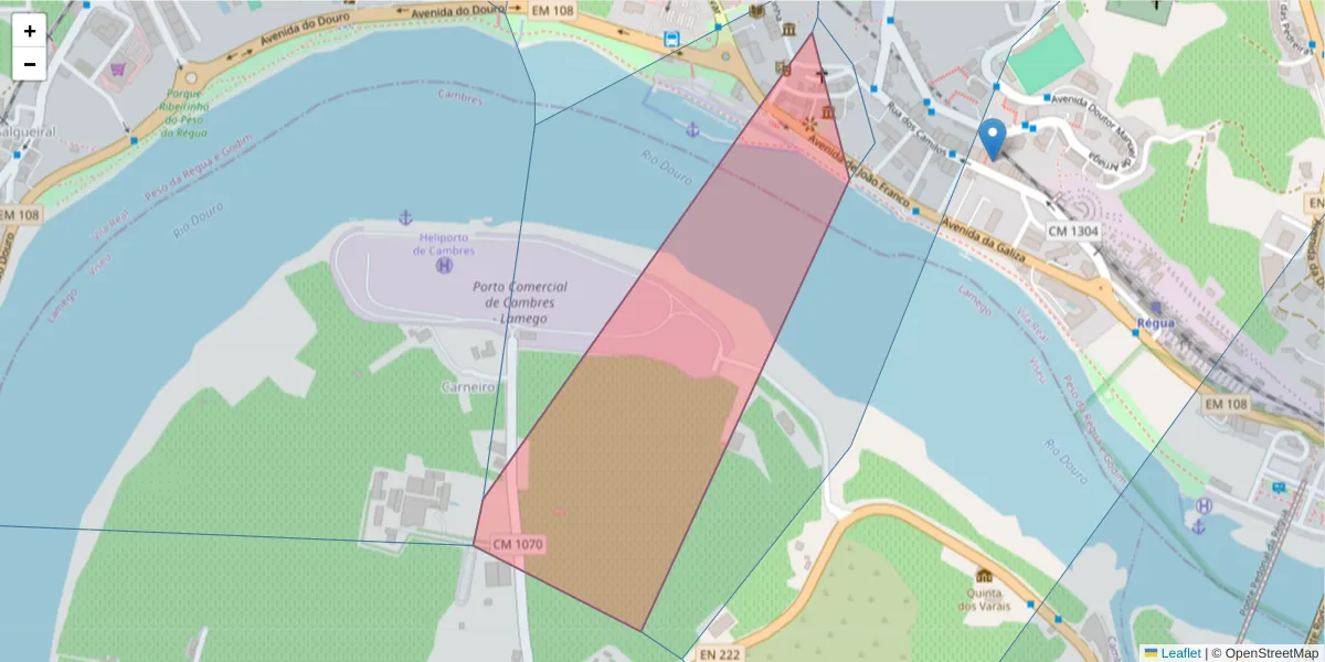 Mapa detalhado do código postal 5050-282 com limites, códigos postais vizinhos e agências dos correios