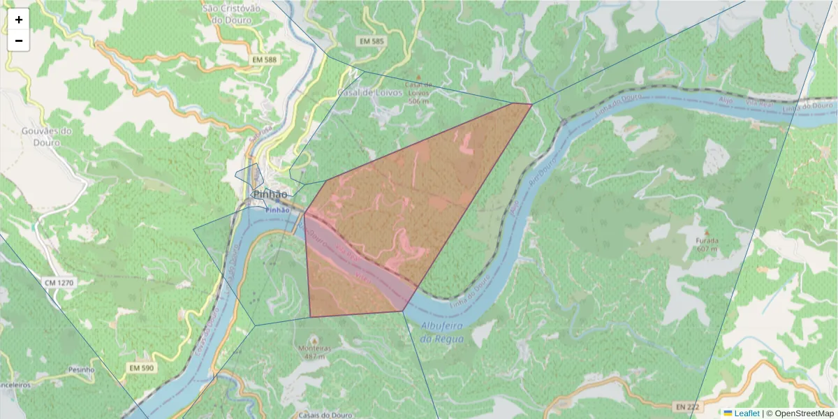Mapa detalhado do código postal 5085-060 com limites, códigos postais vizinhos e agências dos correios
