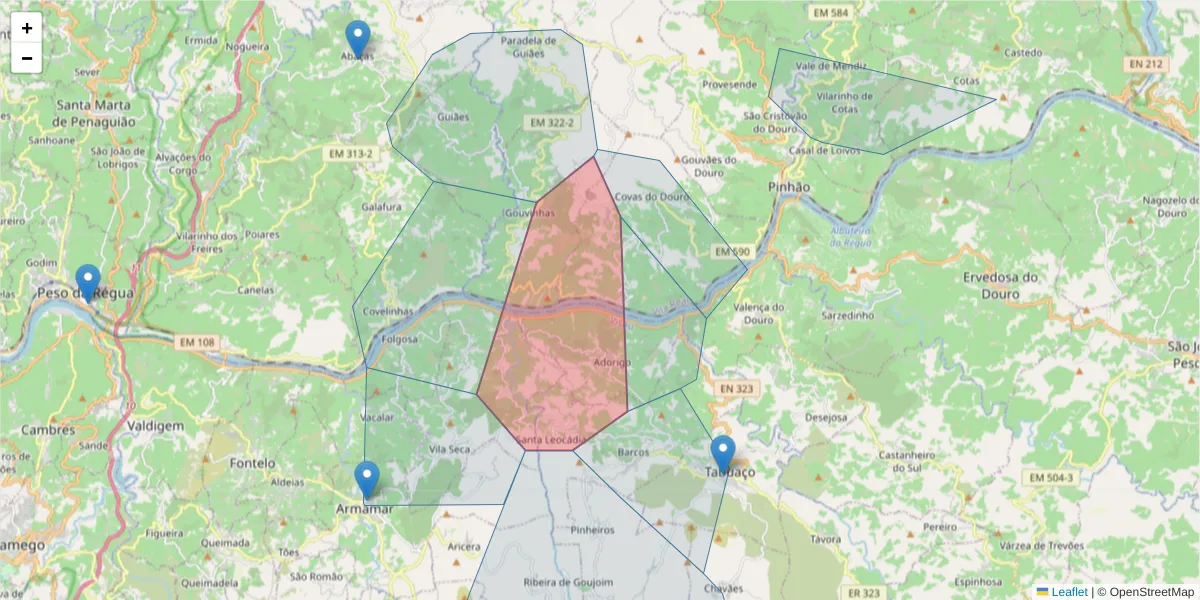 Mapa detalhado do código postal 5085-207 Covas do Douro com limites, códigos postais vizinhos e agências dos correios
