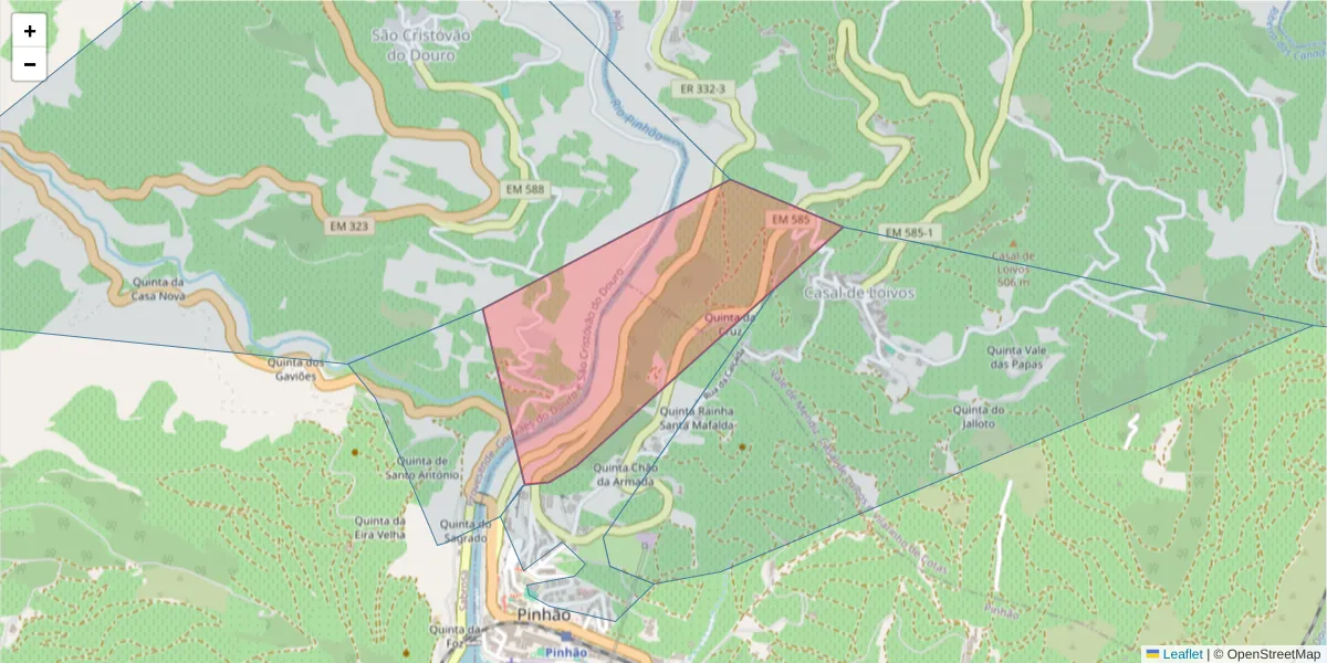 Mapa detalhado do código postal 5085-251 com limites, códigos postais vizinhos e agências dos correios