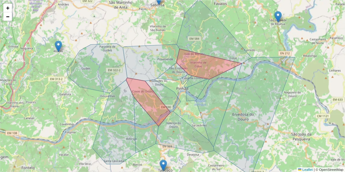 Mapa detalhado do código postal 5085 com limites, códigos postais vizinhos e agências dos correios