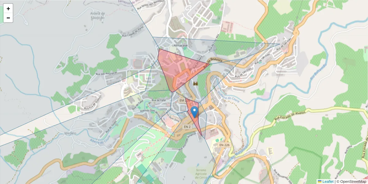 Mapa detalhado do código postal 5100-065 com limites, códigos postais vizinhos e agências dos correios