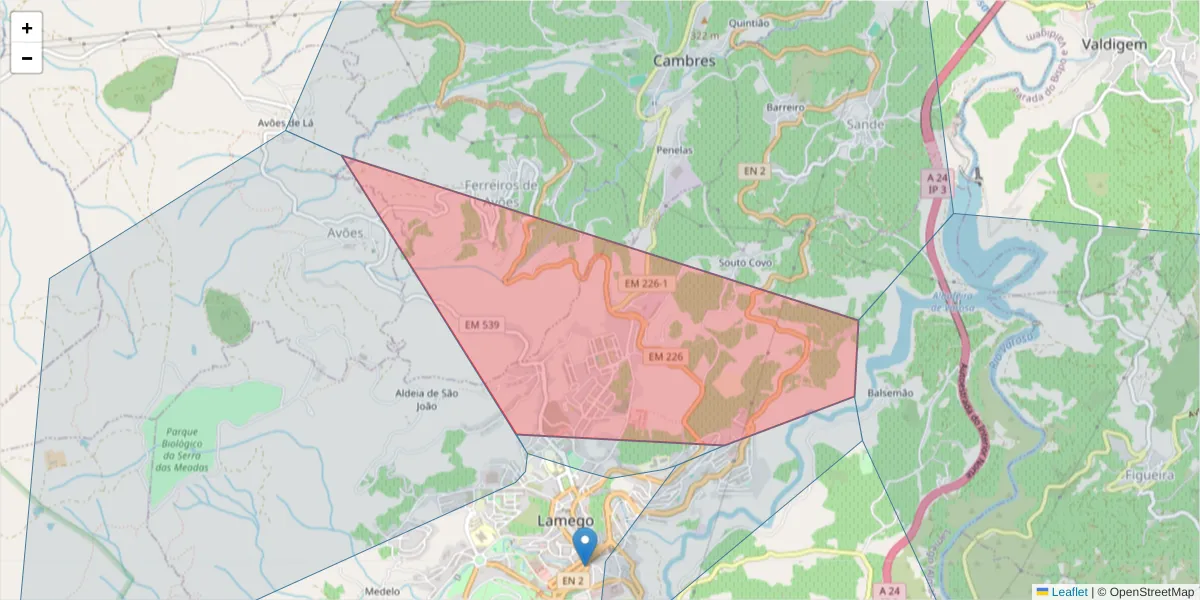Mapa detalhado do código postal 5100-087 com limites, códigos postais vizinhos e agências dos correios