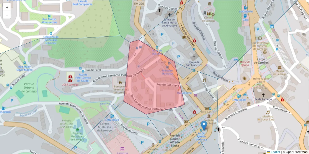 Mapa detalhado do código postal 5100-092 com limites, códigos postais vizinhos e agências dos correios