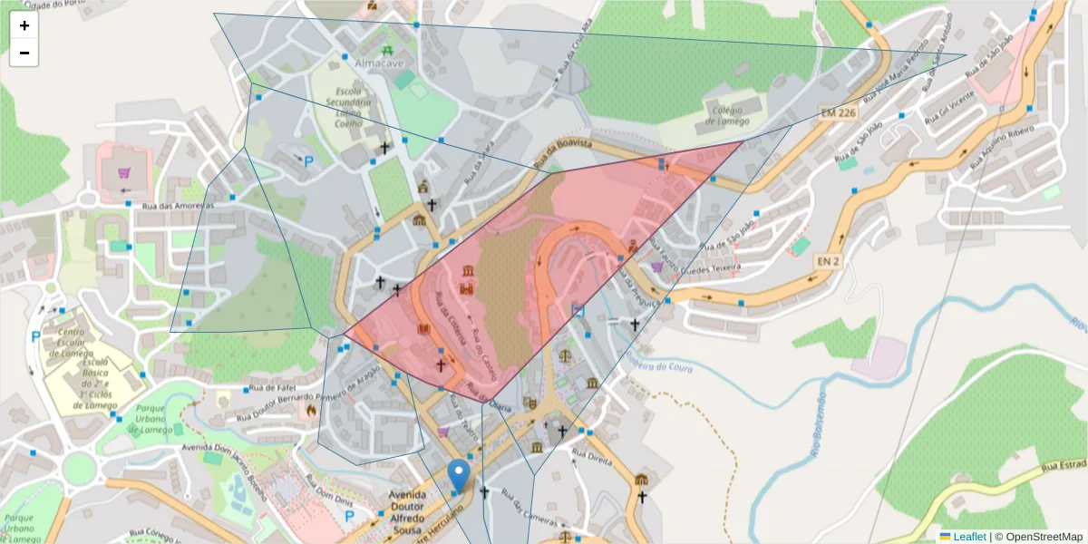 Mapa detalhado do código postal 5100-109 com limites, códigos postais vizinhos e agências dos correios