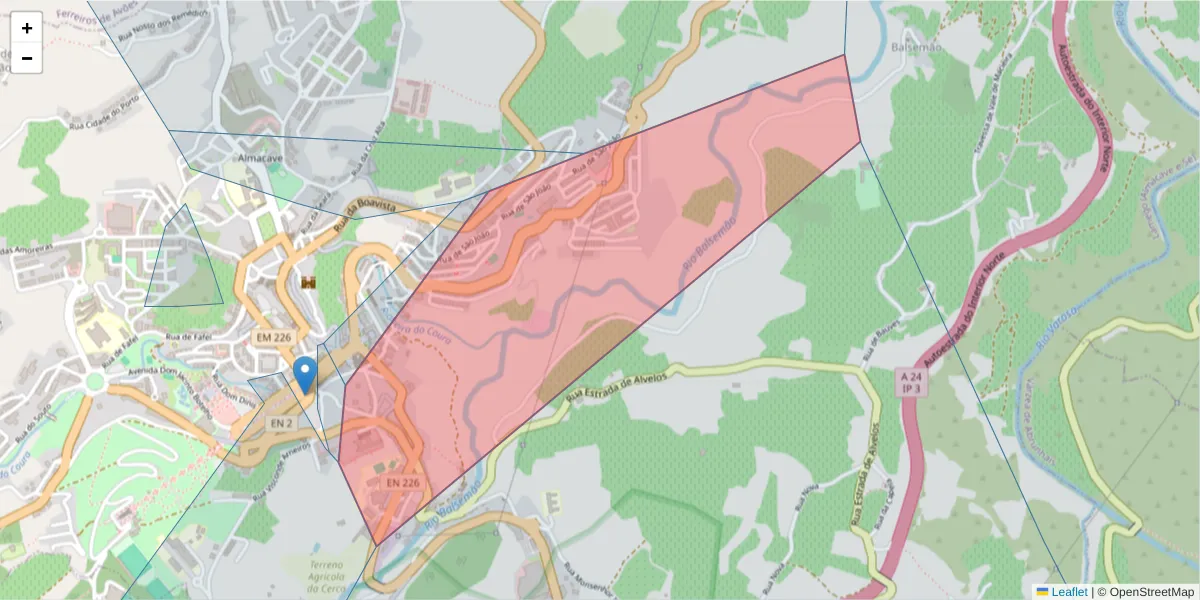 Mapa detalhado do código postal 5100-157 com limites, códigos postais vizinhos e agências dos correios