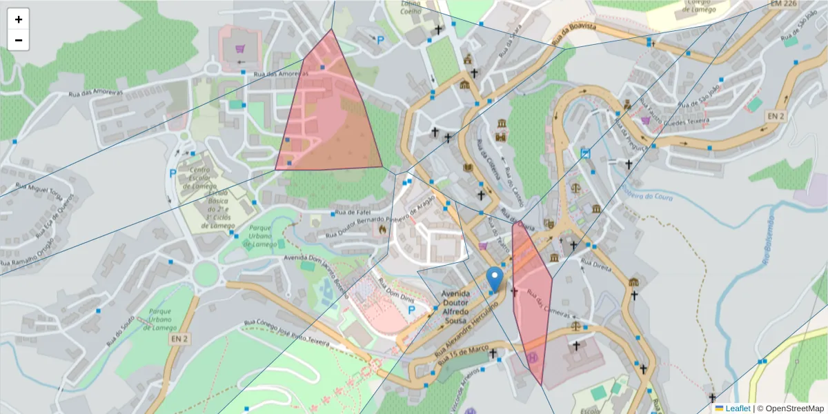 Mapa detalhado do código postal 5100 com limites, códigos postais vizinhos e agências dos correios
