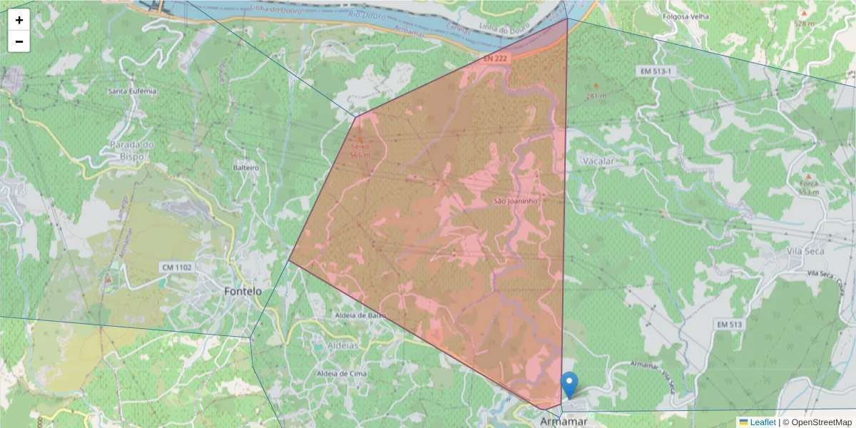 Mapa detalhado do código postal 5110-127 com limites, códigos postais vizinhos e agências dos correios