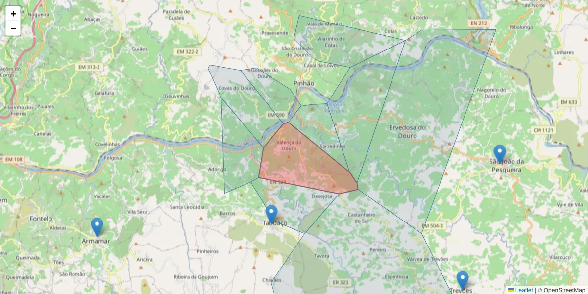 Mapa detalhado do código postal 5120-503 com limites, códigos postais vizinhos e agências dos correios