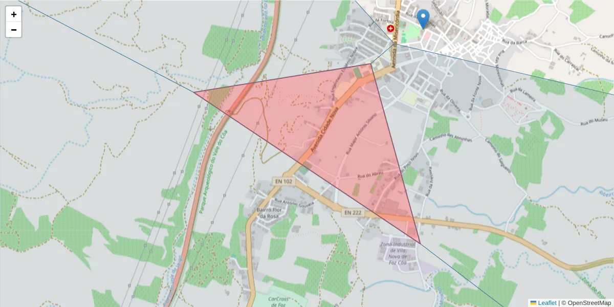 Mapa detalhado do código postal 5150-589 com limites, códigos postais vizinhos e agências dos correios