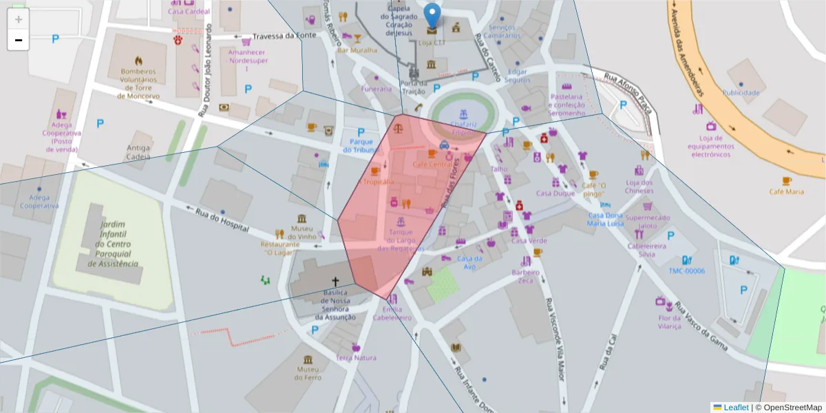 Mapa detalhado do código postal 5160-243 com limites, códigos postais vizinhos e agências dos correios