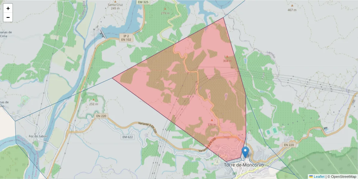 Mapa detalhado do código postal 5160-280 com limites, códigos postais vizinhos e agências dos correios
