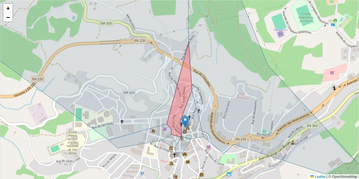 Mapa detalhado do código postal 5160-294 com limites, códigos postais vizinhos e agências dos correios