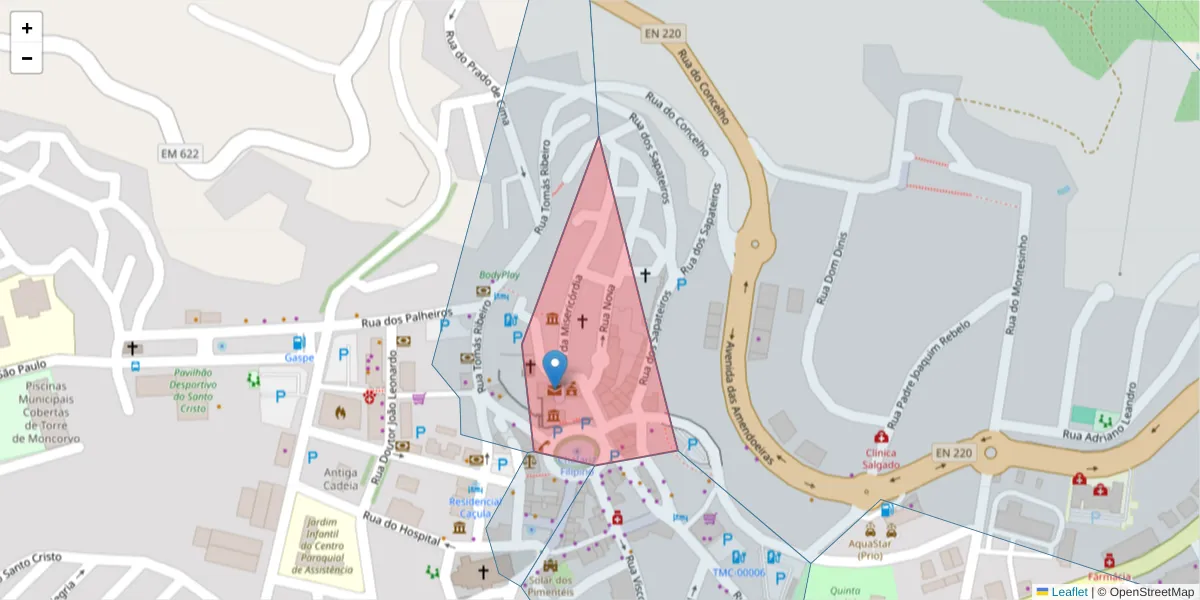 Mapa detalhado do código postal 5160-999 com limites, códigos postais vizinhos e agências dos correios