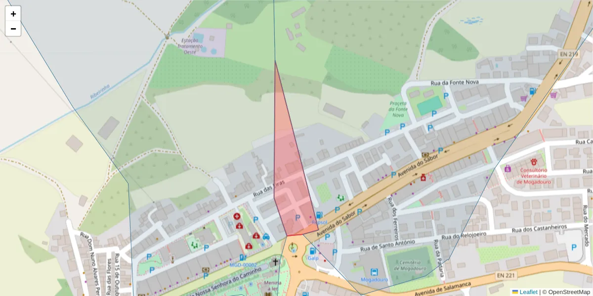 Mapa detalhado do código postal 5200-204 Mogadouro com limites, códigos postais vizinhos e agências dos correios