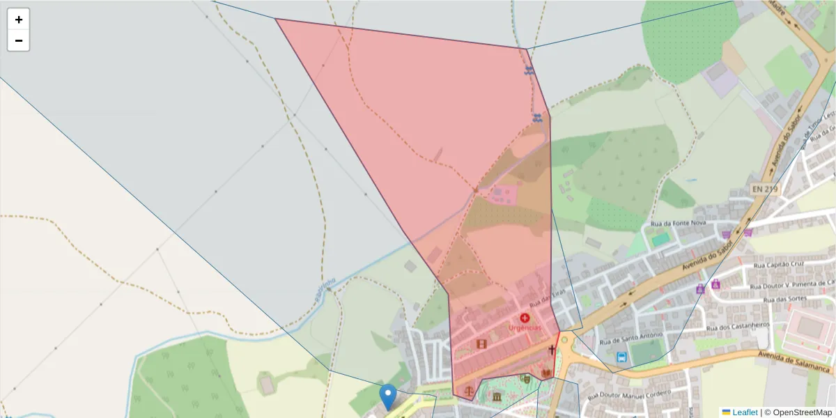 Mapa detalhado do código postal 5200-207 com limites, códigos postais vizinhos e agências dos correios