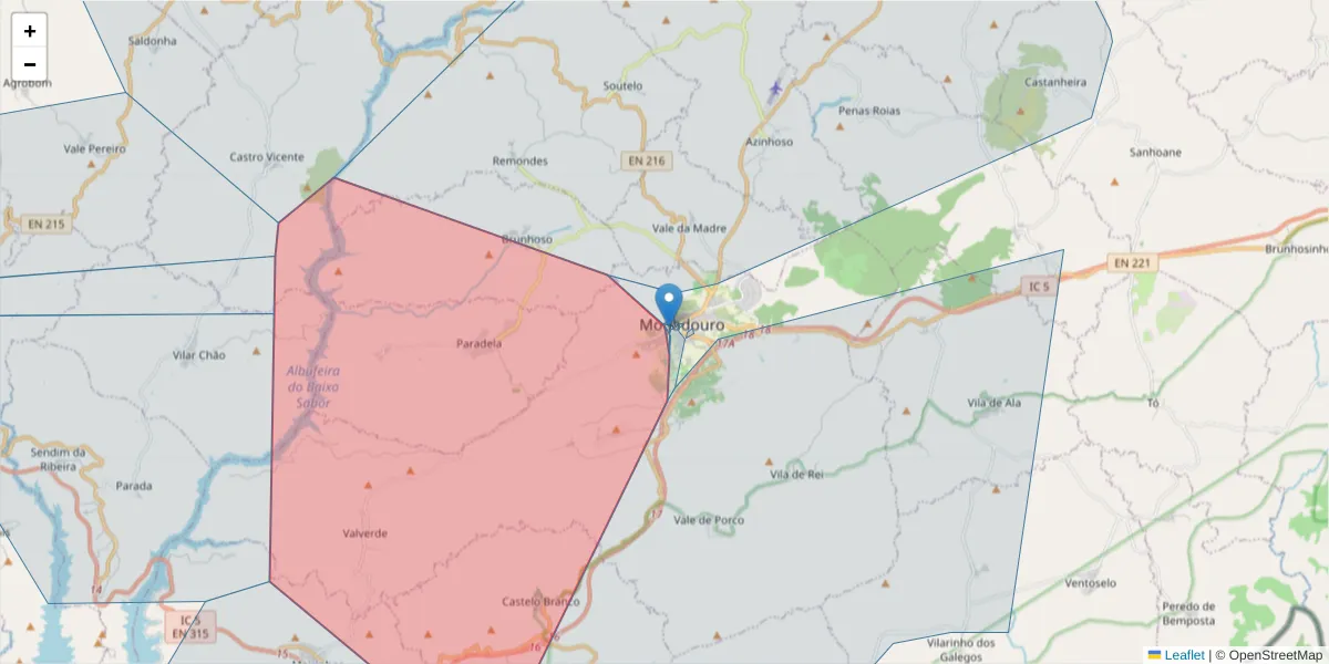 Mapa detalhado do código postal 5200-233 Mogadouro com limites, códigos postais vizinhos e agências dos correios