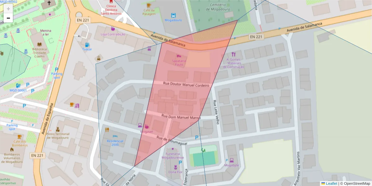 Mapa detalhado do código postal 5200-246 Mogadouro com limites, códigos postais vizinhos e agências dos correios