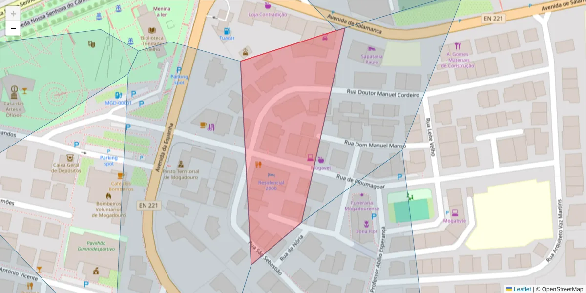 Mapa detalhado do código postal 5200-290 com limites, códigos postais vizinhos e agências dos correios