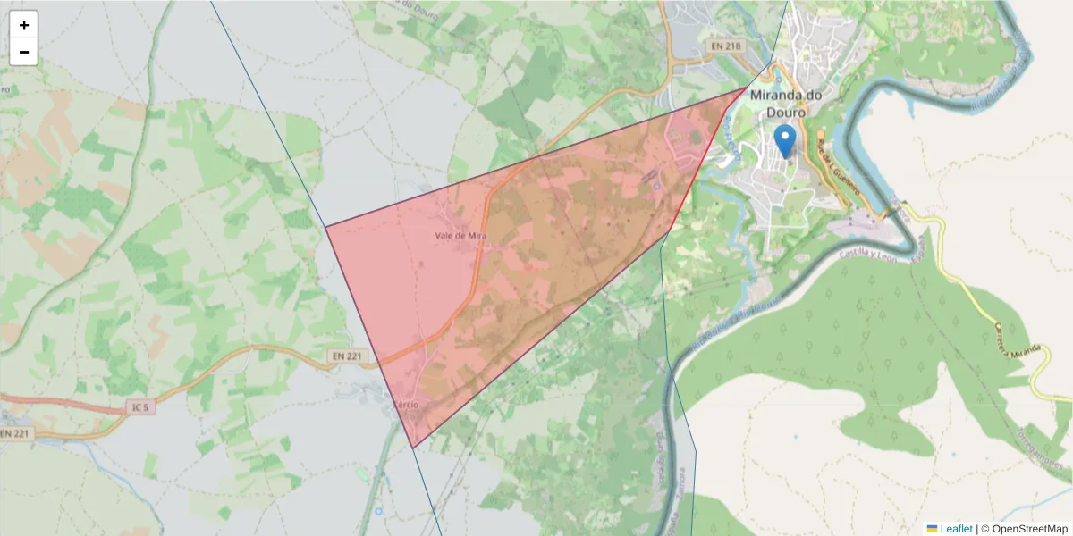 Mapa detalhado do código postal 5210-217 com limites, códigos postais vizinhos e agências dos correios