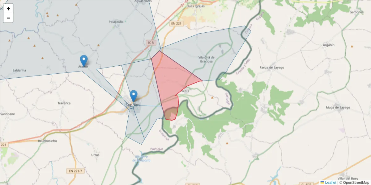 Mapa detalhado do código postal 5225-072 com limites, códigos postais vizinhos e agências dos correios