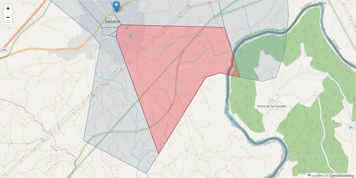 Mapa detalhado do código postal 5225-100 com limites, códigos postais vizinhos e agências dos correios