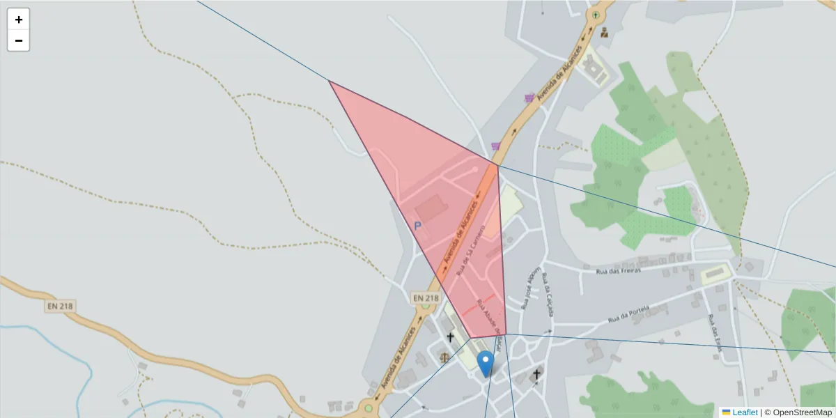 Mapa detalhado do código postal 5230-304 com limites, códigos postais vizinhos e agências dos correios