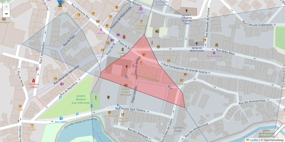 Mapa detalhado do código postal 5300-113 com limites, códigos postais vizinhos e agências dos correios