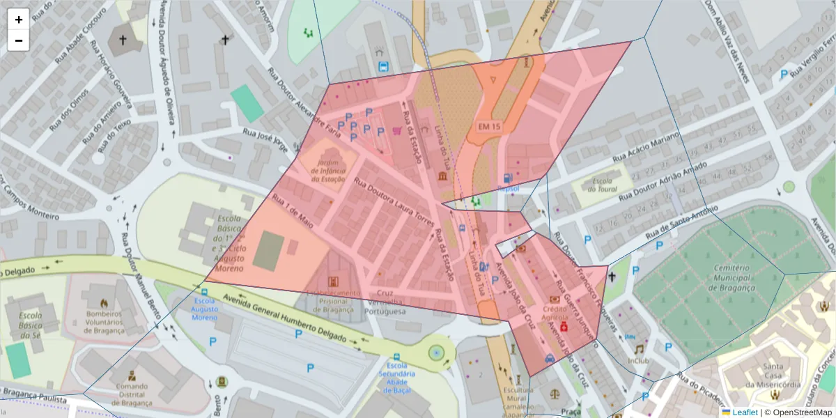 Mapa detalhado do código postal 5300-178 com limites, códigos postais vizinhos e agências dos correios