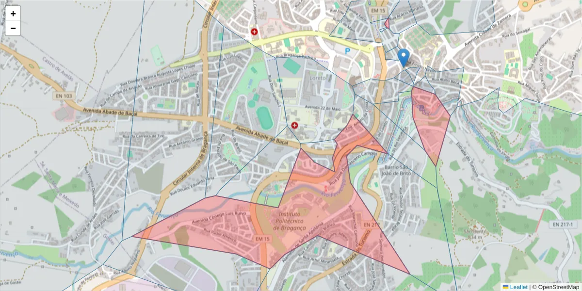 Mapa detalhado do código postal 5300-252 com limites, códigos postais vizinhos e agências dos correios