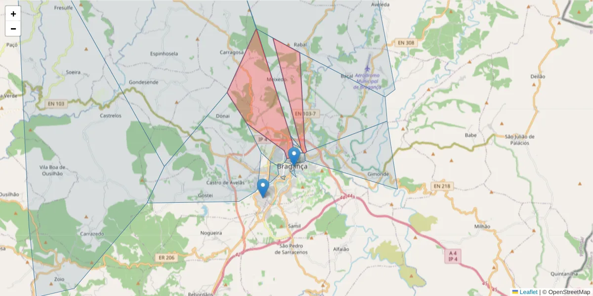 Mapa detalhado do código postal 5300-274 com limites, códigos postais vizinhos e agências dos correios
