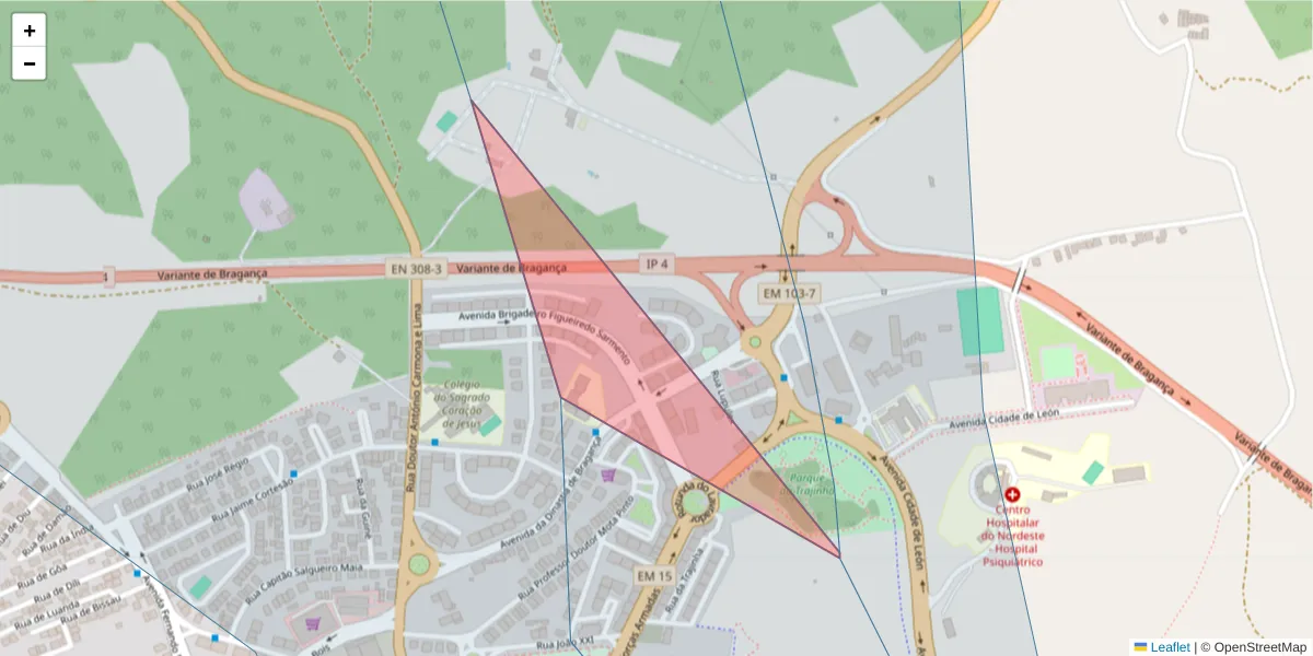 Mapa detalhado do código postal 5300-430 com limites, códigos postais vizinhos e agências dos correios