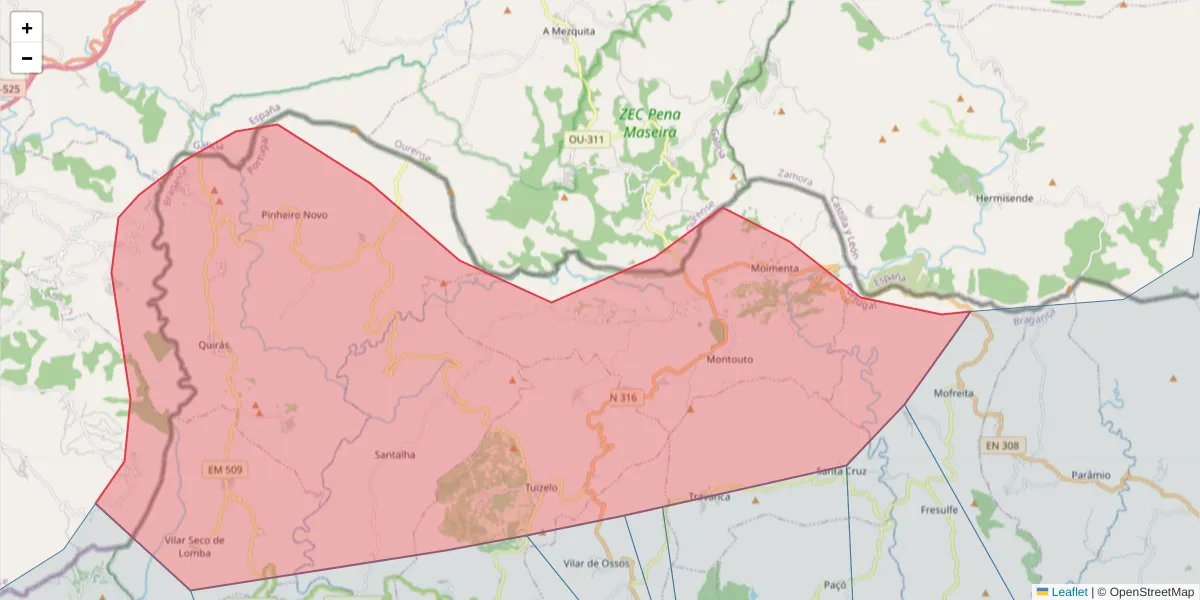 Mapa detalhado do código postal 5320-082 Montouto com limites, códigos postais vizinhos e agências dos correios