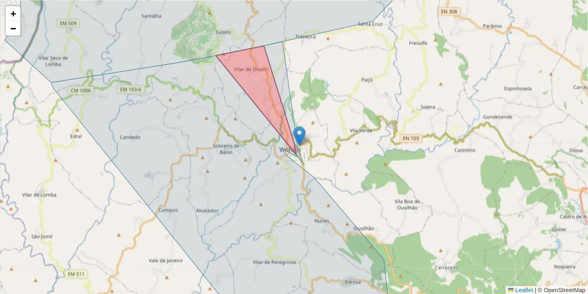 Mapa detalhado do código postal 5320-319 com limites, códigos postais vizinhos e agências dos correios