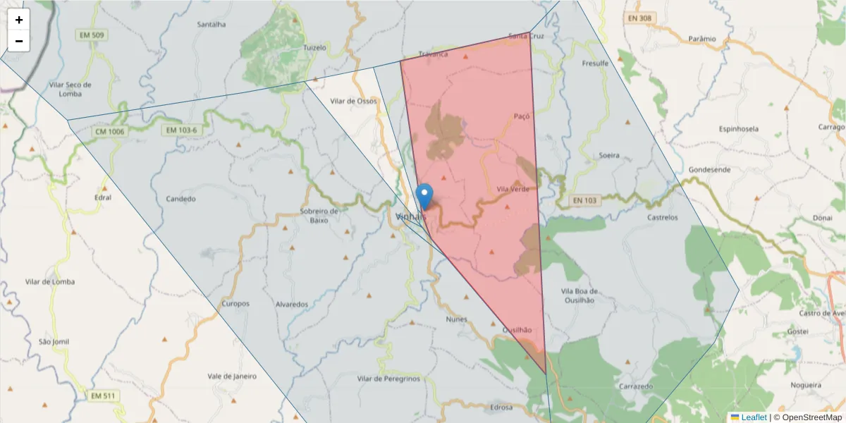 Mapa detalhado do código postal 5320-326 com limites, códigos postais vizinhos e agências dos correios