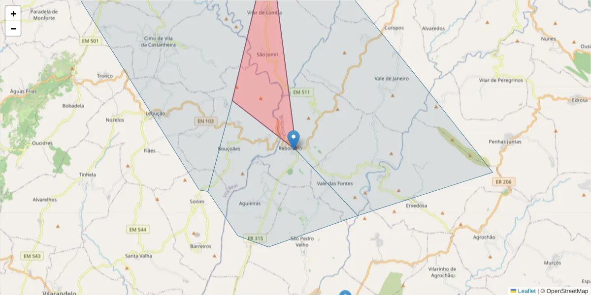 Mapa detalhado do código postal 5335-126 com limites, códigos postais vizinhos e agências dos correios