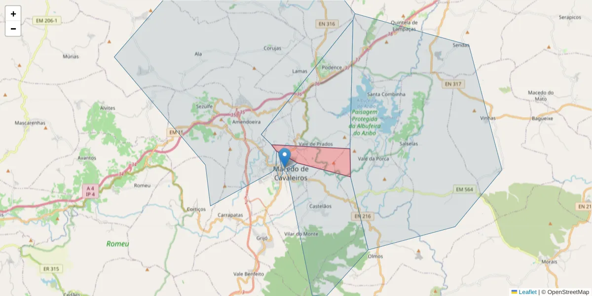 Mapa detalhado do código postal 5340-210 Macedo de Cavaleiros com limites, códigos postais vizinhos e agências dos correios