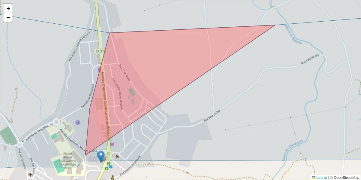 Mapa detalhado do código postal 5350 com limites, códigos postais vizinhos e agências dos correios